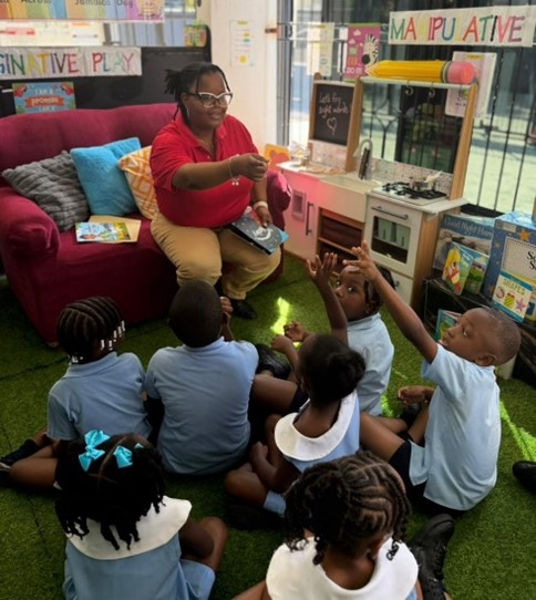 Olivia Sinclair, SME Resource Centre Officer, JMMB Group SME Resource Centre, engages with students from Think Educational Services during Read Across Jamaica Day. Other members of the JMMB Group team visited several schools across the island to participate in the storytelling activities and donated books written by Jamaican authors, on the occasion. This initiative is in keeping with the JMMB Joan Duncan Foundation’s ongoing support for education, through capacity building, scholarships and grants.